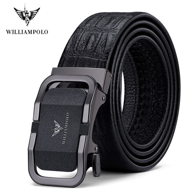 Williampolo Luxury Brand Designer Leather Mens Genuine Leather Strap Automatic Buckle Waist Belt Gold Belt #19897-98P