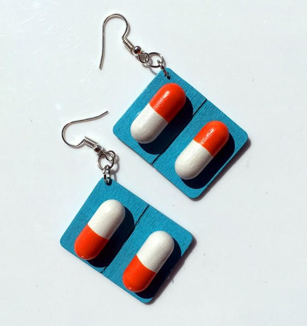 New cute creative wooden capsule drop earrings funny lovely pills medicine Dangle Earrings Fashion jewelry gift for girl