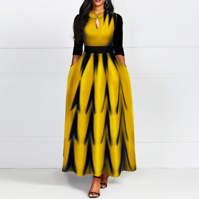 Yellow Long A Line Dress Elegant African 2020 Spring Print Office Lady Dinner Normal Women Dresses Robe Casual Fashion Vestiods