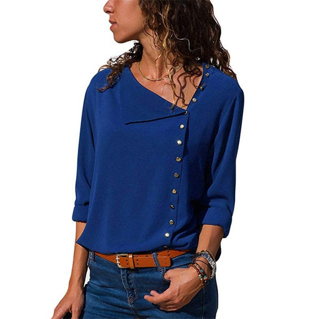 Leisure Blouse 2020 Fashion Long Sleeve Women Blouses and Tops Skew Collar Solid Office Shirt Casual Tops Blusas Chemise Femme