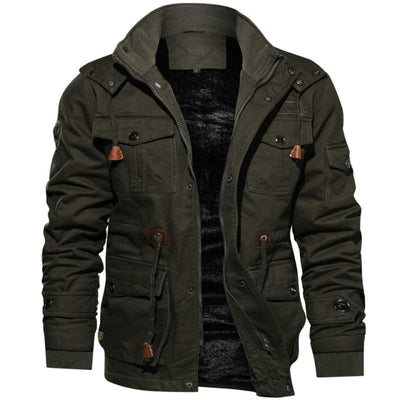 Winter Parkas Mens Casual Thick Warm Bomber Jacket Mens Outwear Fleece Hooded Multi-pocket Tactical Military Jackets Overcoat