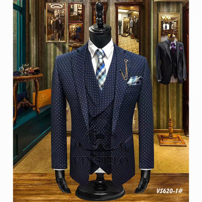 High-end Men Suit Plaid Slim Fit 3 Pieces Tuxedo Groom Best Man Wedding Suits Business Dinner Dress Blazer Vest with Pants Set