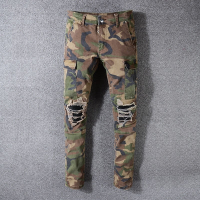PYJTRL  Mens Fashion Slim Fit Camouflage Denim Pants