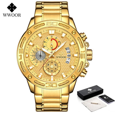New Men Watches Top Brand Luxury Gold Stainless Steel Quartz Watch Men Waterproof Sport Chronograph Relogio Masculino
