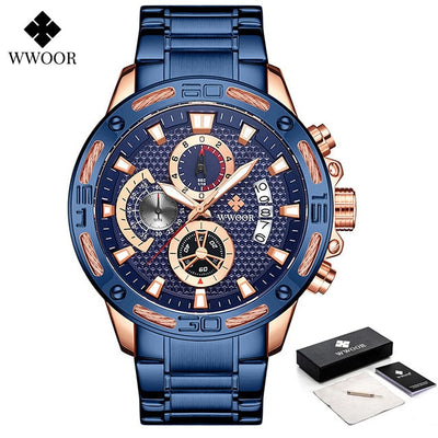 New Men Watches Top Brand Luxury Gold Stainless Steel Quartz Watch Men Waterproof Sport Chronograph Relogio Masculino