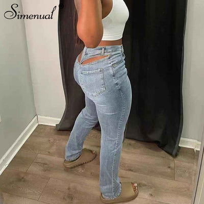 Simenual Cut Out Tight Zipper Pencil Jeans Denim Streetwear Baddie Clothes Women Hight Waist Pants Retro Skinny Long Trousers