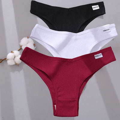 FINETOO 3PCS Brazilian Panties Cotton Women&#39;s Panties V Waist G-String Underwear Female T-back Underpants Lady Bikini Panty M-XL