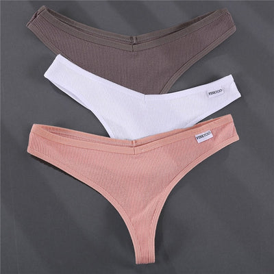 FINETOO 3PCS Brazilian Panties Cotton Women&#39;s Panties V Waist G-String Underwear Female T-back Underpants Lady Bikini Panty M-XL