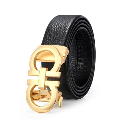 New High-End Men&#39;s Belt Metal Automatic Buckle Luxury First Layer Cowhide Young Middle-Aged Trend Business Casual Belt Gift