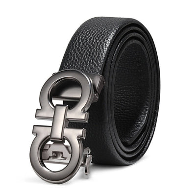 New High-End Men&#39;s Belt Metal Automatic Buckle Luxury First Layer Cowhide Young Middle-Aged Trend Business Casual Belt Gift
