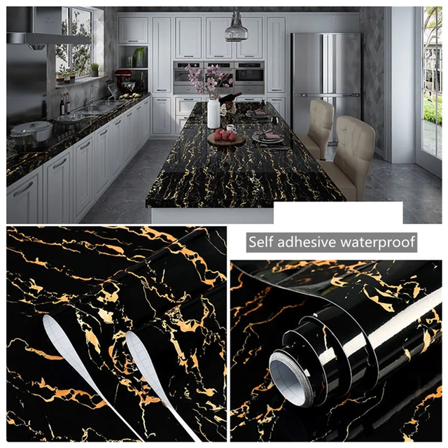 Kitchen Sticker Marble PVC Waterproof And Oil Proof Wallpaper Stove Desktop Living Room Background Wall Renovation Decorative Fi