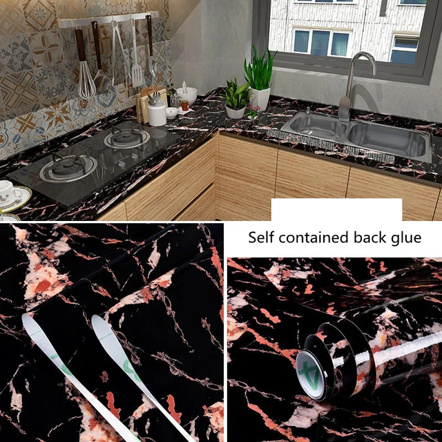 Kitchen Sticker Marble PVC Waterproof And Oil Proof Wallpaper Stove Desktop Living Room Background Wall Renovation Decorative Fi