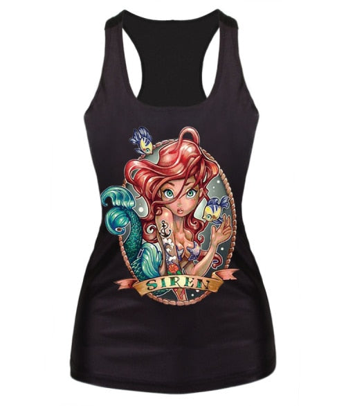 New women summer 3d vests The Little Mermaid vest Ariel Sailor Moon Cartoon print camisole Sexy fashion punk tank tops