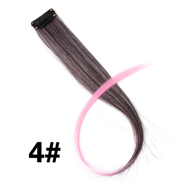Leeons Colored Highlight Synthetic Hair Extensions Clip In One Piece Color Strips 20" Long Straight Hairpiece For Sports Fans