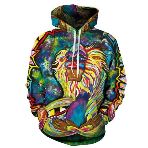 Autumn Winter Fashion Lion Ancient Digital Printing Men Hooded Hoodies Cap Windbreaker Jacket 3d Sweatshirts