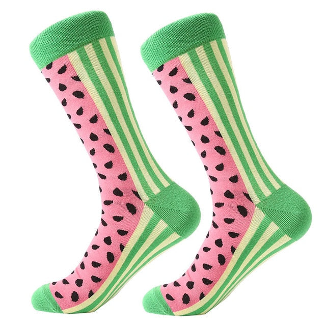 MYORED 1 pair men socks combed cotton cartoon animal bird shark zebra corn watermelon sea food geometric novelty funny socks