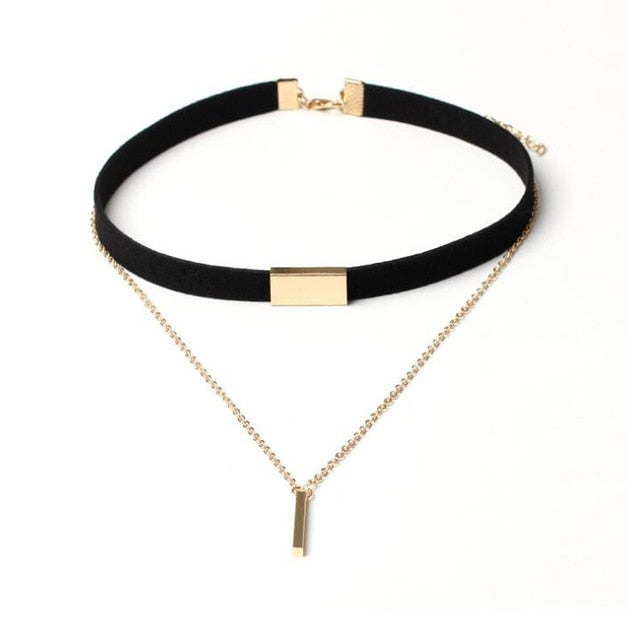 XIYANIKE New Black Velvet Choker Necklace Gold Chain Bar Chokers Necklace For Women collares mujer collier ras du cou N664