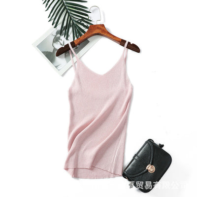 2018 Summer Women stretch Knitting v neck Camisole Tops Female Bodycon Knitted Tanks party Tank top Sleeveless Basic T shirts