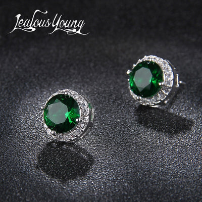 Classic Green AAA Cubic Zirconia Stud Earrings Round Crystal Girl Ear Studs For Women Multicolor Fashion Jewelry brincos AE176