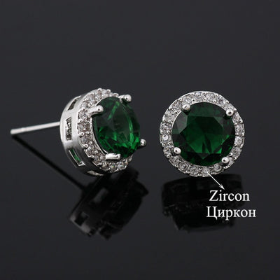 Classic Green AAA Cubic Zirconia Stud Earrings Round Crystal Girl Ear Studs For Women Multicolor Fashion Jewelry brincos AE176