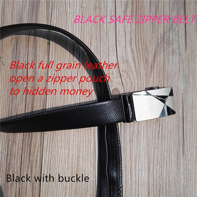 togo  leather  strip with hide money zipper pouch black full grain genuine  leather belts  with ratchet buckle