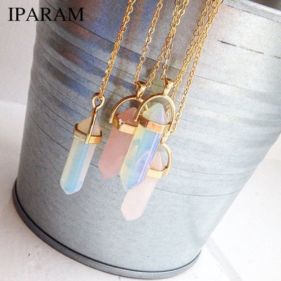 IPARAM Fashion Trend Crystals Necklace Bohemian Hexagon Opal Pendant Necklace Female Hexagon Crystal Necklace Gift 2018 NEW