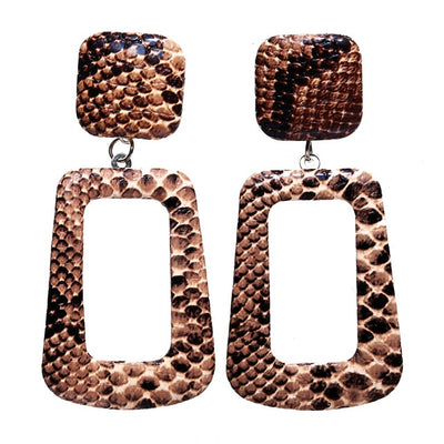IF ME Vintage Big Snake Skin Drop Earrings for Women Geometric Oversize Leather Dangle Earring Jewelry Party Brincos 2018 NEW