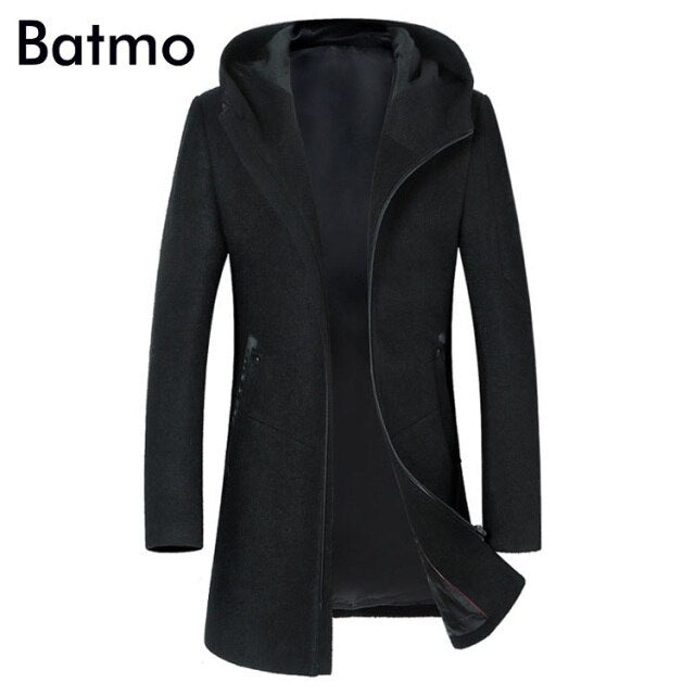 BATMO new arrival autumn&winter high quality wool hooded gray trench coat men,men's wool jackets,winter coat 1812