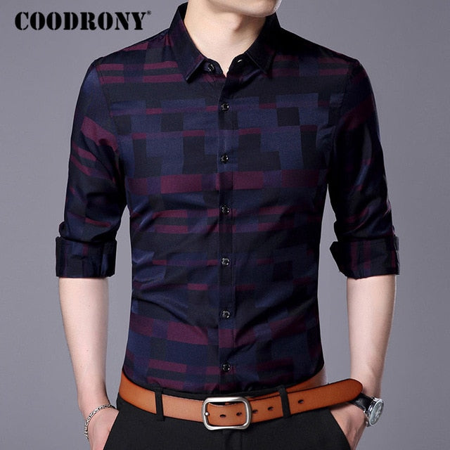 COODRONY Men Shirt Mens Business Casual Shirts 2019 New Arrival Men Famous Brand Clothing Plaid Long Sleeve Camisa Masculina 712